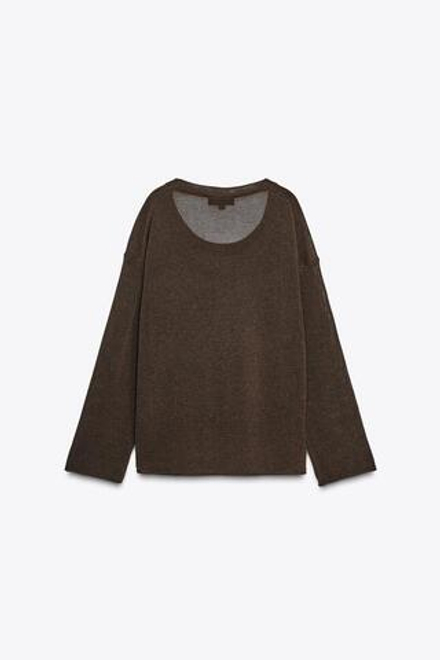 ZARA ВЯЗАНЫЙ ДЖЕМПЕР В СТИЛЕ РУСТИК, КОРИЧНЕВЫЙ
