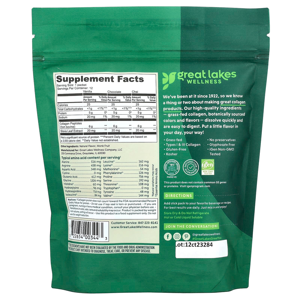 Great Lakes Wellness, Быстрорастворимые пептиды коллагена, ежедневное оздоровление, разнообразный пакет, 12 пакетиков по 6,5 г (0,23 унции)