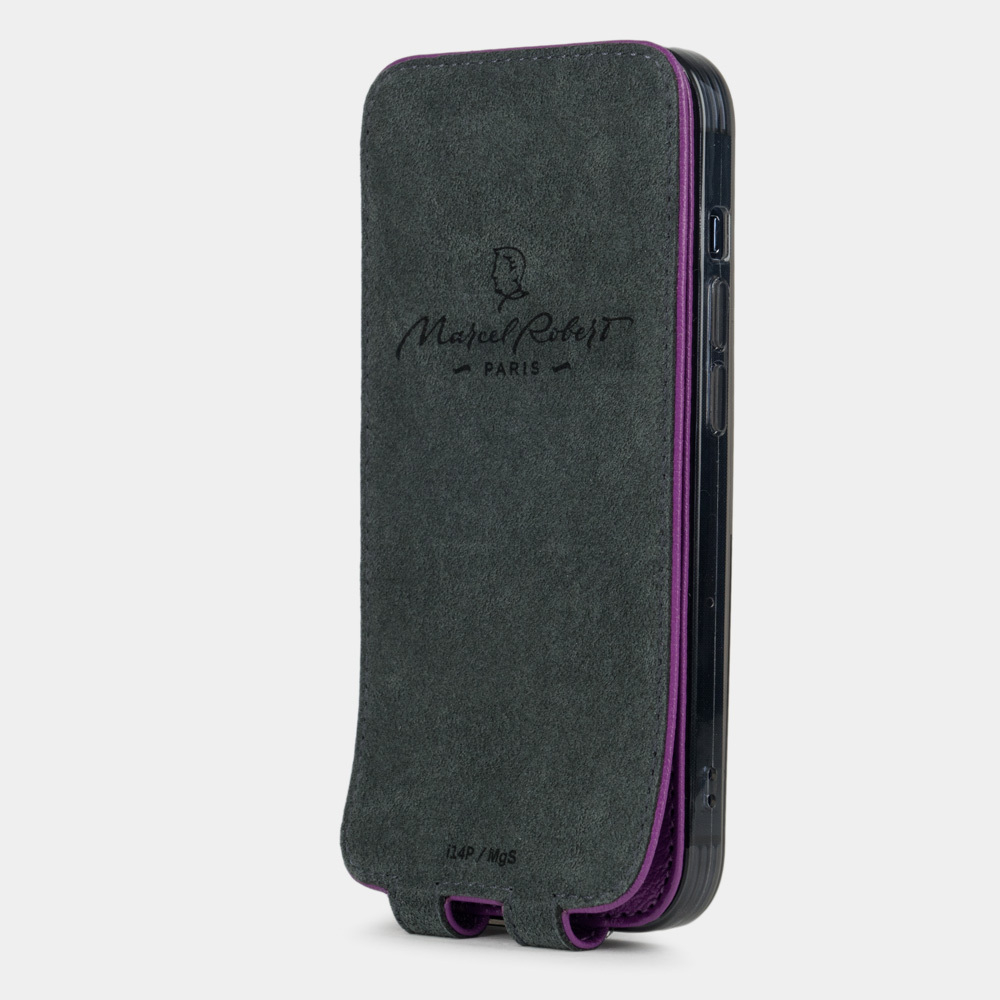 Чехол для iPhone 15 Pro из кожи козы, фиалкового цвета