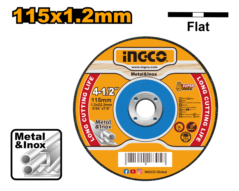 Круг отрезной по металлу INGCO MCD121151 115х1,2х22,2 мм Metal/Inox