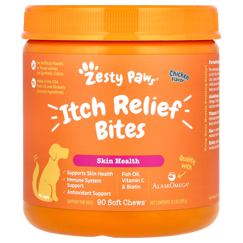 Zesty Paws, Средство от зуда, для собак, для всех возрастов, курица, 90 жевательных таблеток, 315 г (11,1 унции)