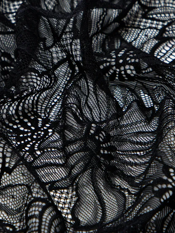 Кружевное эластичное полотно оптом (сетка), цветы, черный