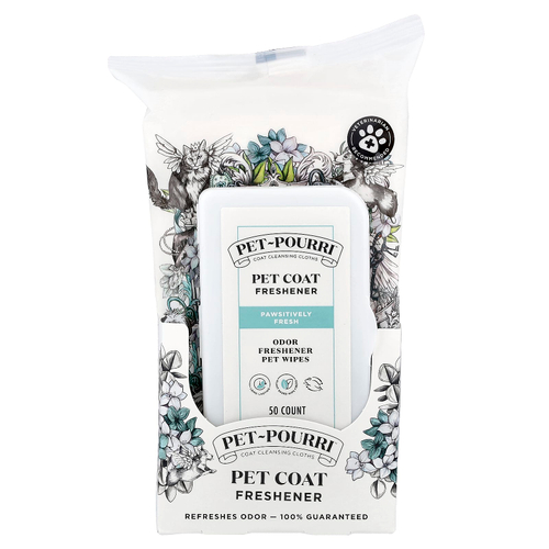 Poo-Pourri, Pet-Pourri™, салфетки для освежения шерсти питомцев, Pawsitively Fresh, 50 шт.