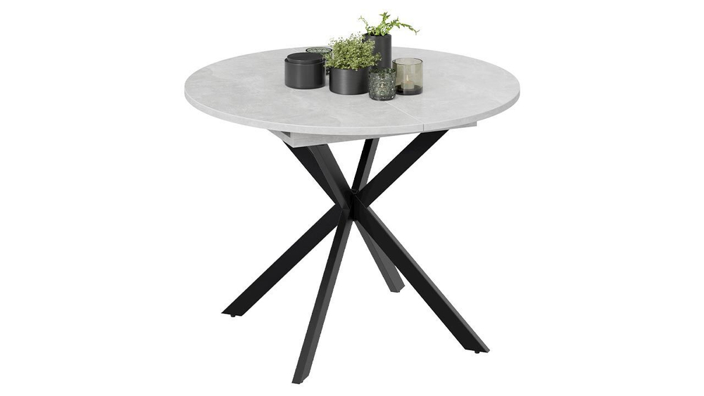 Стол кухонный обеденный круглый раздвижной Белый/Чёрный Муар, Мэдисон, 100,1х100х75 см