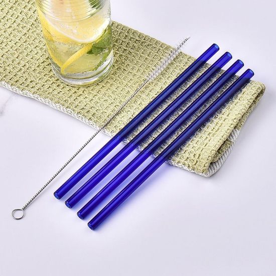 Трубочка стеклянная прямая синяя
