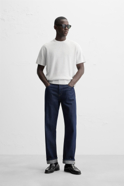 ZARA ФУТБОЛКА ПЛАТОЧНОЙ ВЯЗКИ, СЕРЫЙ С МЕЛАНЖЕВЫМ ЭФФЕКТОМ