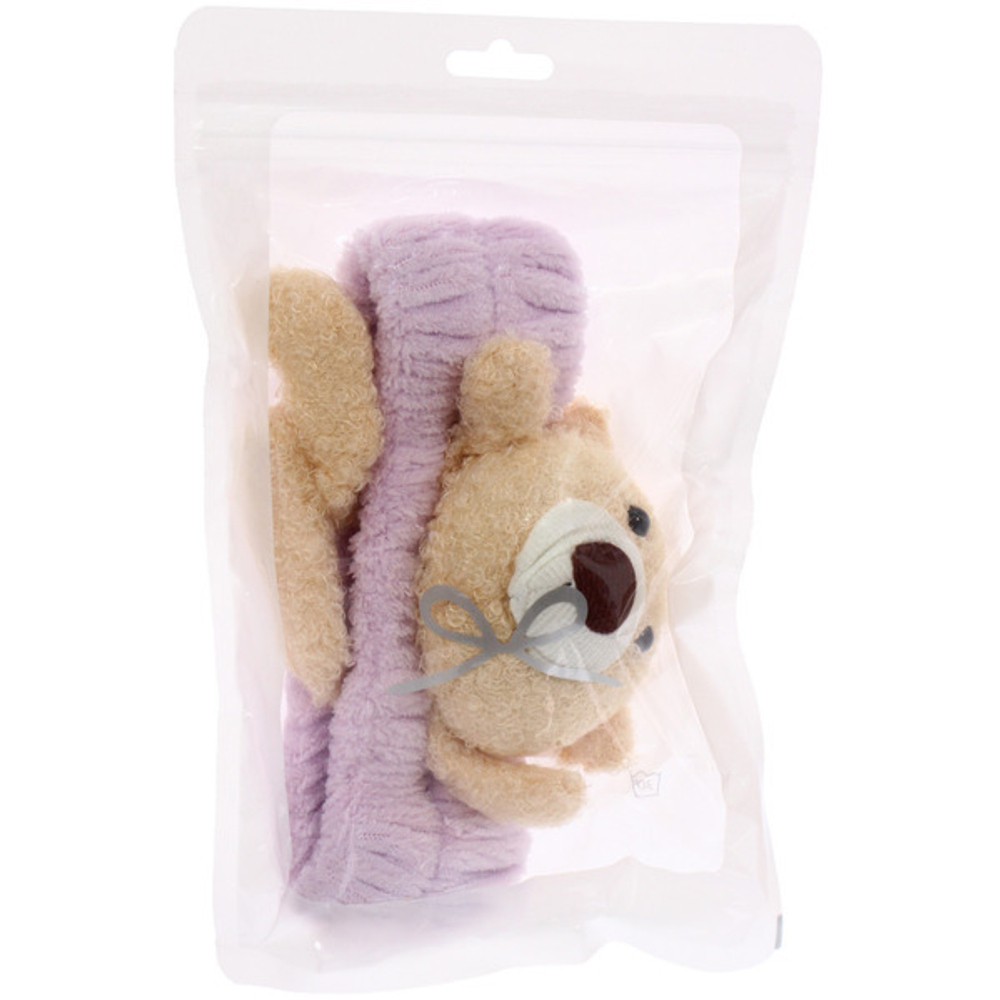 Повязка на голову косметическая «ДАЙМОНД Ми», мишка с лапками, цвет лавандовый, серый, и бежевый, 20*5.5см (ZIP пакет)