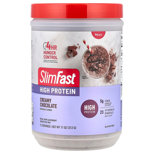 SlimFast, Смузи-заменитель с высоким содержанием протеина, сливочный шоколад, 312 г (11 унций)