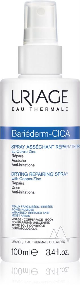 Uriage Bariederm Drying Repairing Cica-Spray - осушающий ремонтный спрей, содержащий медь и цинк /   100  ml  / GTIN 3661434005367