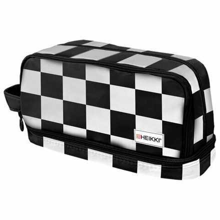 Пенал-органайзер HEIKKI (ХЕЙКИ) с ручкой, значки, 2 отделения, откидная планка, 22x13х10 см, "Black&white", 273601