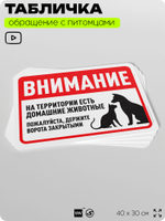 Табличка "Внимание, на территории есть домашние животные" на дверь и забор, для двора, дома, подъезда, 40х30 см, Silver Plane x Айдентика Технолоджи