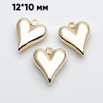 Подвеска Сердце, цвет золото, размер 12*10 мм, цена за 1 шт