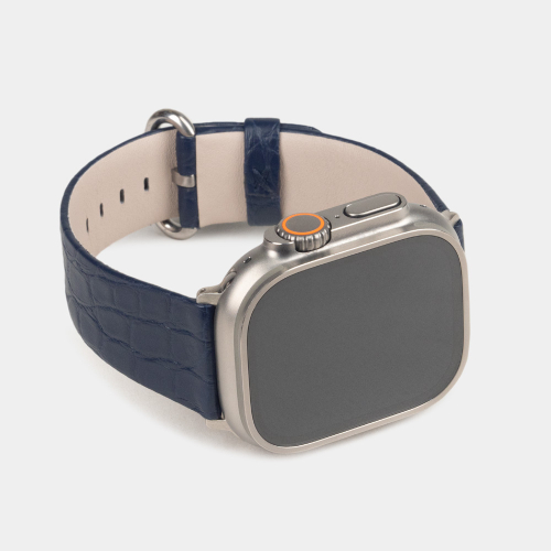 Ремешок для Apple Watch 44/45/46 mm из кожи аллигатора, синего цвета