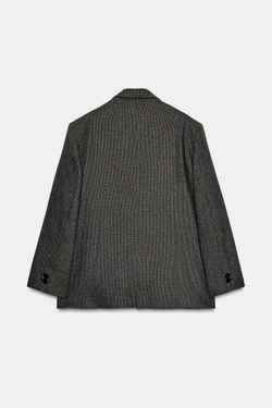 ZARA ДВУБОРТНЫЙ БЛЕЙЗЕР ОВЕРСАЙЗ В КЛЕТКУ ИЗ ШЕРСТИ, РОЗОВАТО-КОРИЧНЕВЫЙ