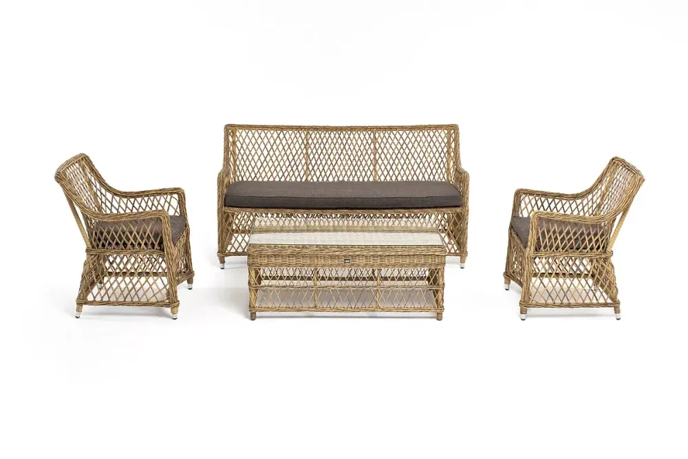 "Асти" лаунж-зона из искусственного ротанга на 4 персоны, цвет соломенный