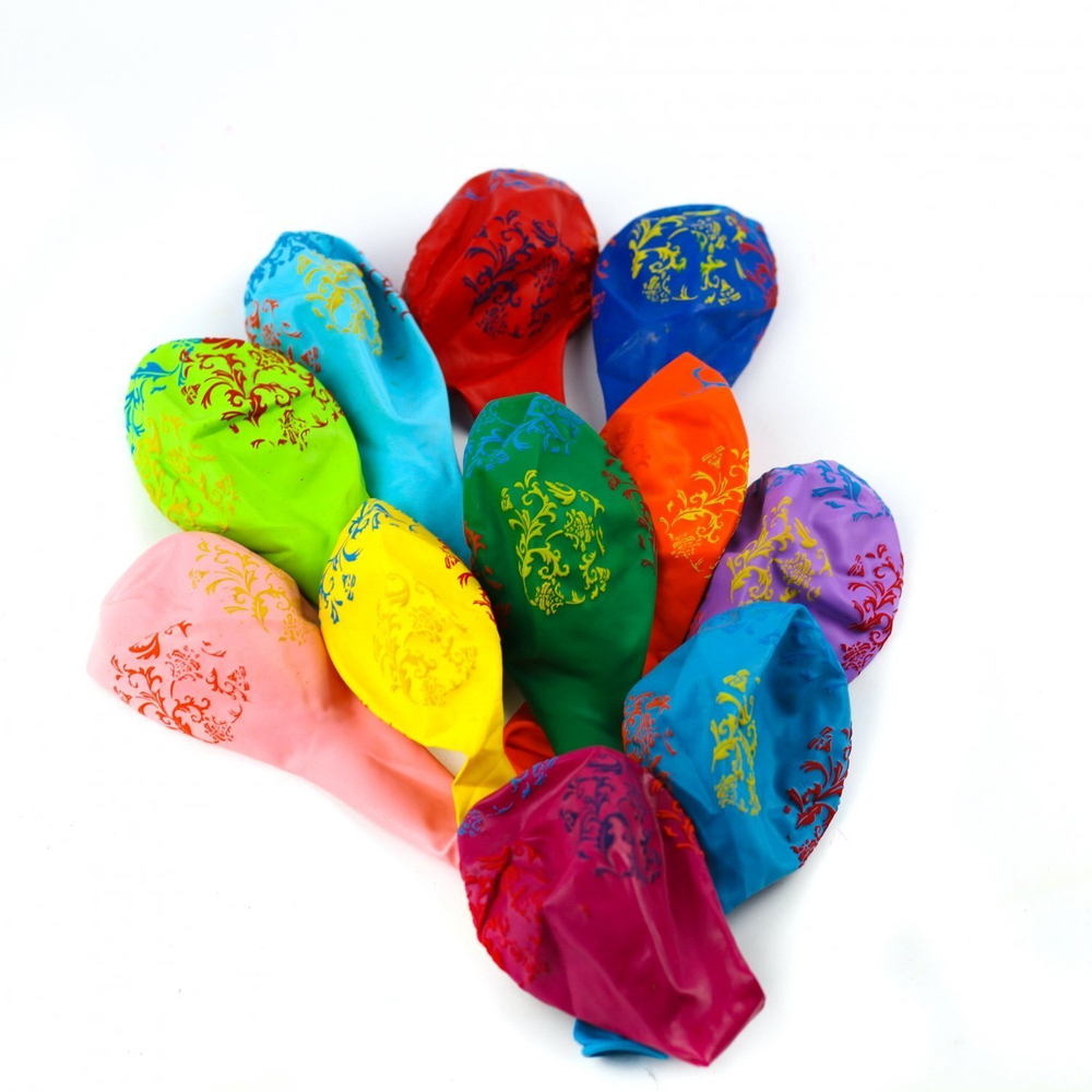 Шар воздушный Alingar, №12, с рисунком" Орнамент", цвета ассорти, 100шт/уп, пакет с европодвесом