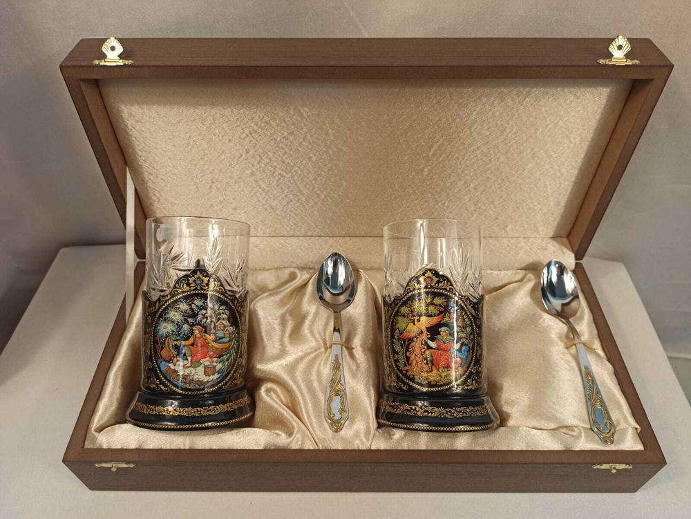 Чайный набор подстаканников (Ручная роспись Палех) №6