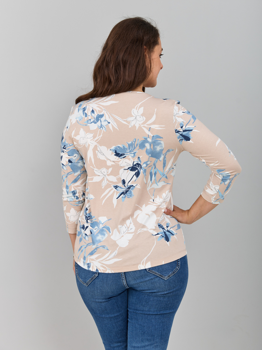 Лонгслив ЛНв-306/бежевый-индигоцветы