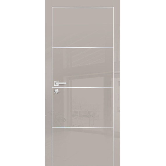 Фото межкомнатной двери экошпон Profilo Porte HGX-2 латте глянец с алюминиевой кромкой с 4-х сторон