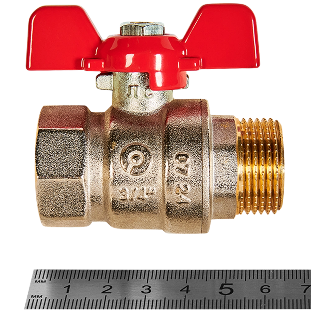 Кран шаровой полнопроходной ROMMER - 3/4" (ВР/НР, PN40, ручка-бабочка)