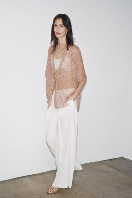 ZARA БЛУЗА С ВЫШИВКОЙ — ZW COLLECTION, ЦВЕТ РОЗОВОГО ДЕРЕВА