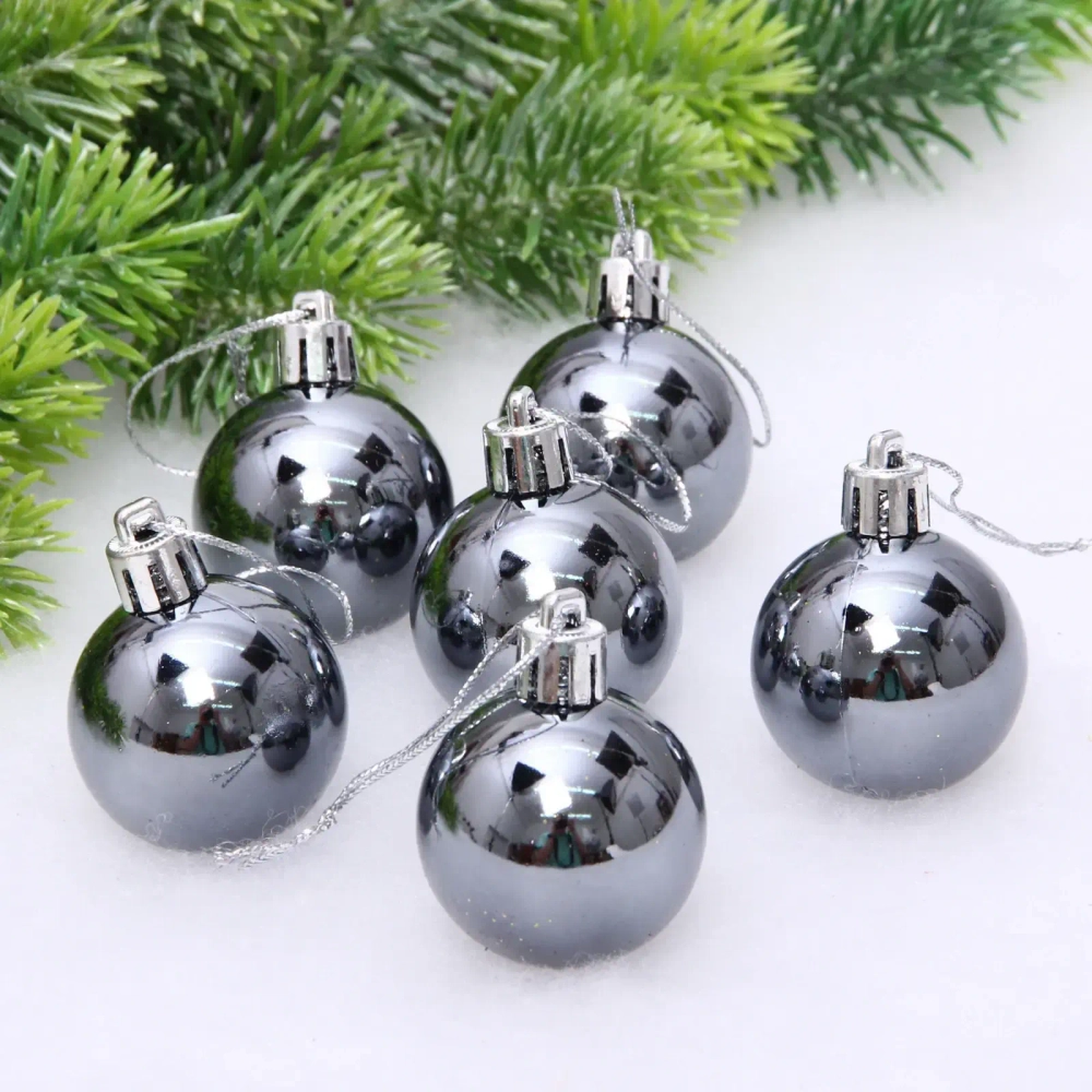 Новогодние шары 4 см (набор 6 шт) «Глянец», графит