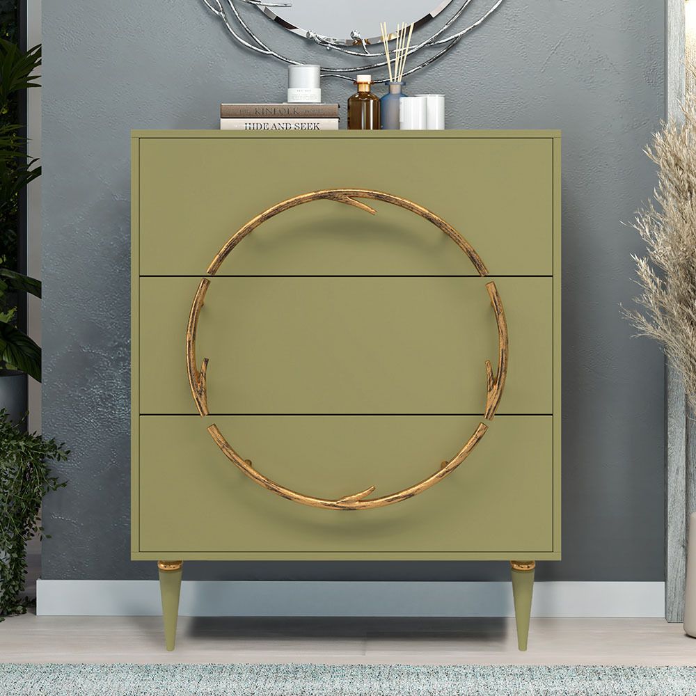 Комод Арт Колор matte Классик Голд с 3 ящиками Зеленая олива матовая