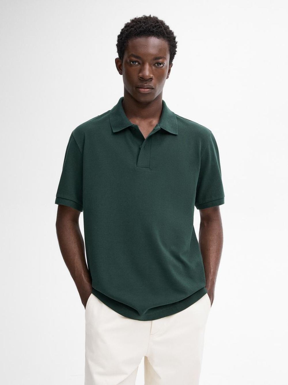 Massimo Dutti Поло из рельефного хлопкового пике, цвет мха