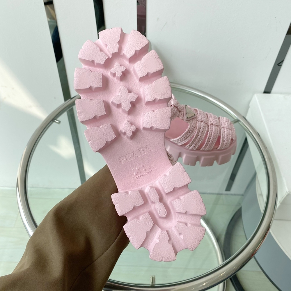Prada Monolith Crochet Cage Sandals
