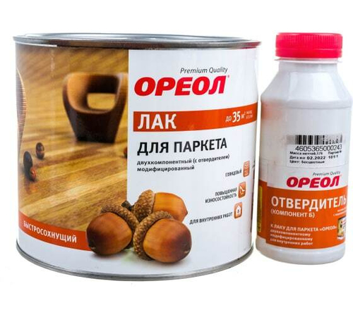 Лак паркетный алкидный двухкомпонентный с отвердителем Ореол высокоглянцевый 1,8 кг