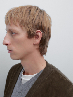 Massimo Dutti Вязаный кардиган из смеси шерсти и кожи, коричневый