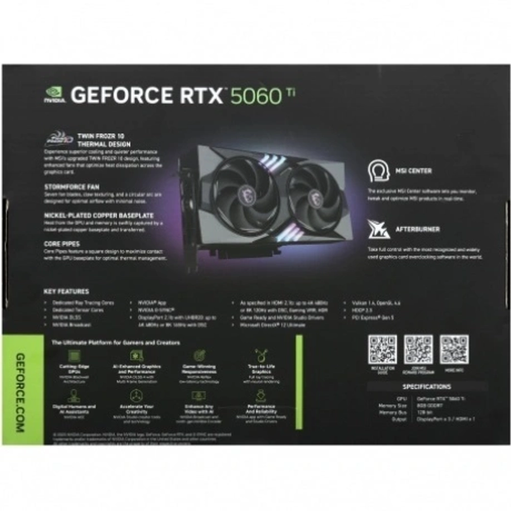 Видеокарта MSI RTX5060Ti GAMING OC 8GB GDDR7 128bit 3xDP HDMI 2FAN RTL
