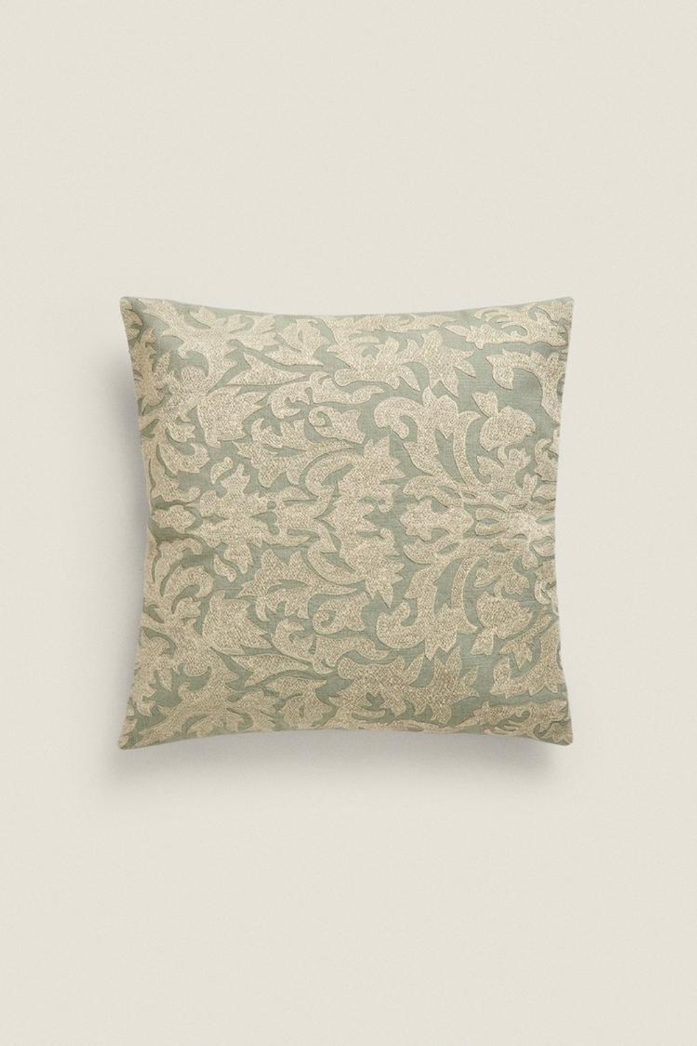 ZARA HOME ЧЕХОЛ ДЛЯ ДЕКОРАТИВНОЙ ПОДУШКИ С КОНТРАСТНОЙ ЖАККАРДОВОЙ ВЫШИВКОЙ, СВЕТЛО-ЗЕЛЕНЫЙ
