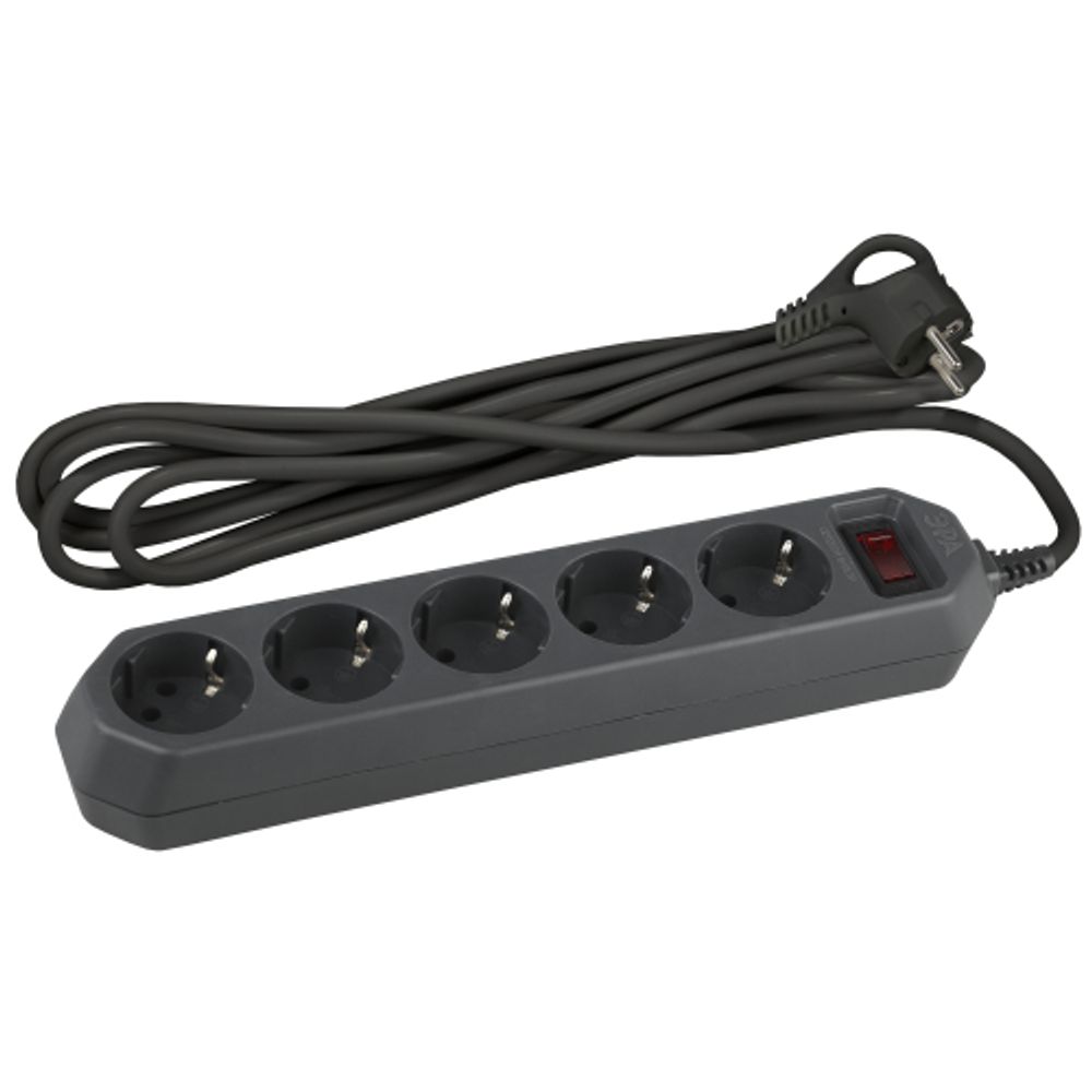 Сетевой фильтр ЭРА USF-5es-3m-B с базовой защитой с заземлением с выключателем 5 розеток 3м 10А черный | Сетевые фильтры