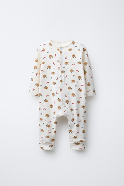 ZARA КОМБИНЕЗОН С ОЛЕНЯМИ И РЕГУЛИРУЕМЫМИ ШТАНИНАМИ, ЭКРЮ