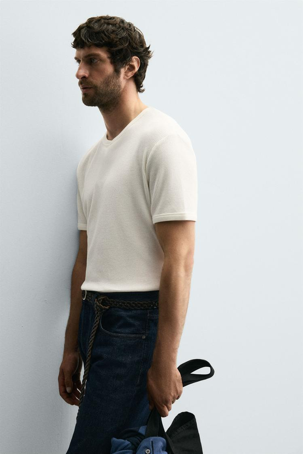 ZARA ФУТБОЛКА ИЗ РЕЛЬЕФНОЙ ТКАНИ ВАФЕЛЬНОГО ПЕРЕПЛЕТЕНИЯ, ЭКРЮ