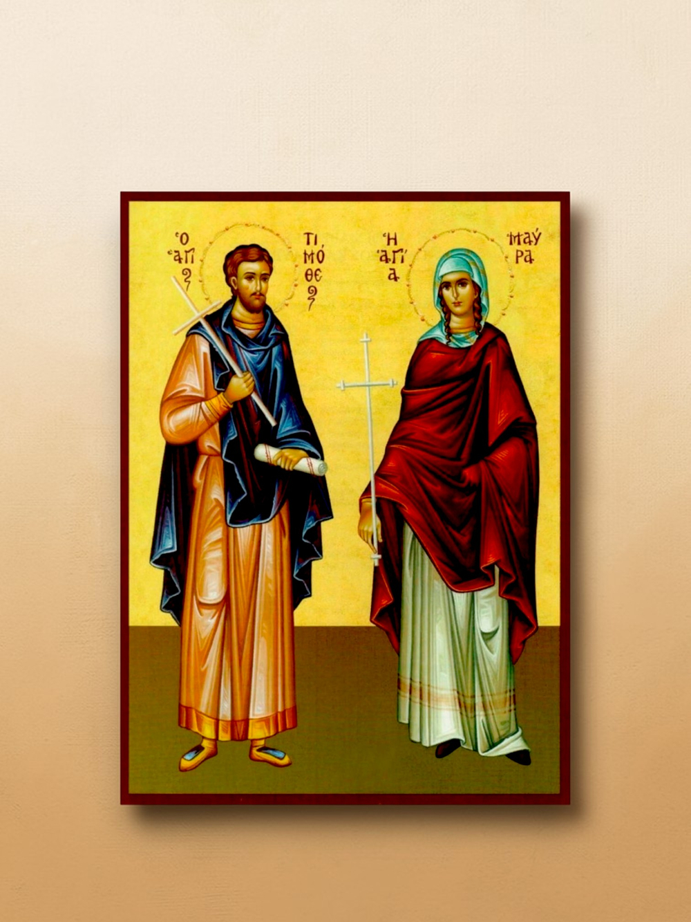 Тимофей и Мавра святые мученики деревянная икона на левкасе