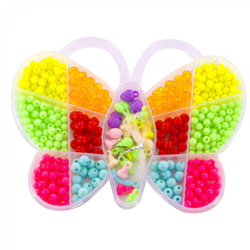 Набор для создания украшений-бусины Alingar, 145х185х20 мм, "Butterfly", 3 вида бусин, подвески, 1х1,8 м леска, пластик.пенал