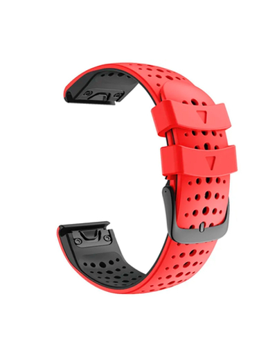 Ремешок дышащий Athlet 22 мм. для Garmin Fenix 7/6/5, EPIX 2, MARQ, Forerunner 935 / 945 / 955 / 965, instinct, instinct 2 силиконовый быстросъемный ( Красный / Черный )