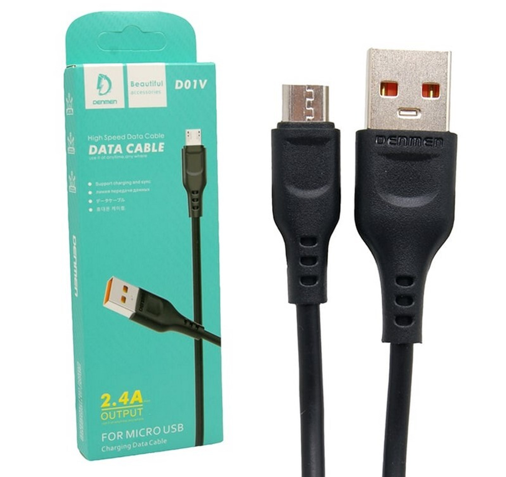 Кабель USB - Micro DENMEN D01V (черный) 1м