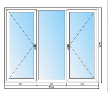 Окно 1,5х1,2 м двойное остекление 3-секционное с двумя открывающимися створками