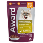Award Hairball & Indoor для выведения шерсти у взрослых домашних кошек кусочки в соусе с уткой 85гр