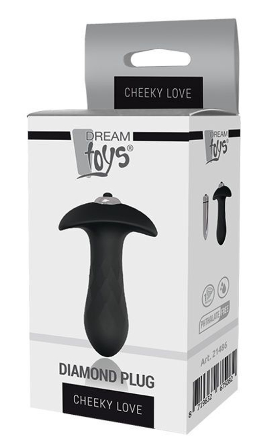 Черная анальная вибровтулка Single Speed Diamond Plug - 10 см.