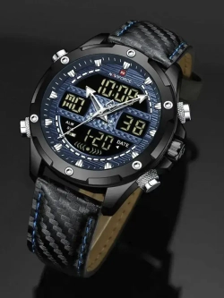 Подарочный набор - часы наручные кварцевые NAVIFORCE на кожаном ремешке, черный W8910-02