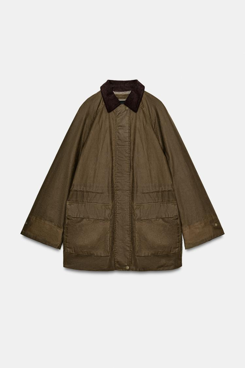 ZARA КУРТКА С ВОЩЕНЫМ ПОКРЫТИЕМ И ВЕЛЬВЕТОВЫМ ВОРОТНИКОМ — ZW COLLECTION, ОЛИВКОВЫЙ