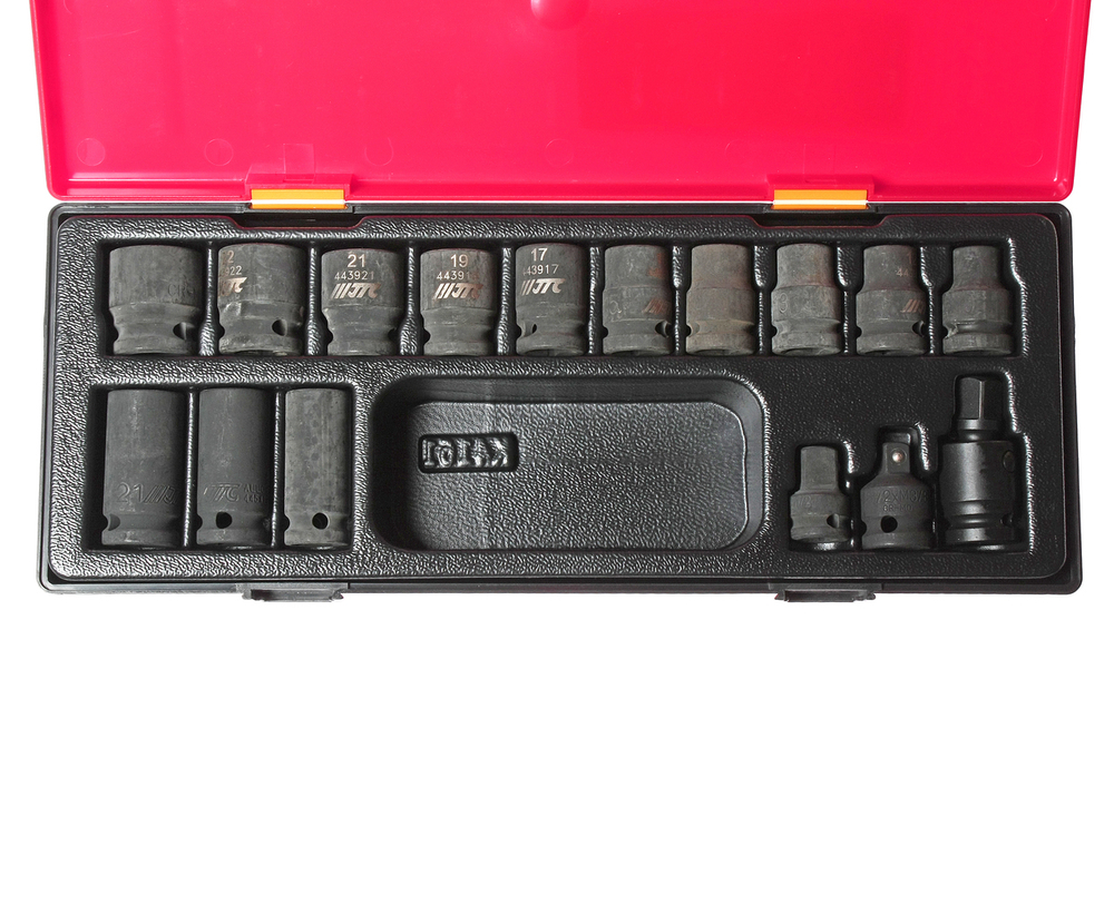 Набор головок торцевых 1/2" 12-ти гранных 10-24мм ударных 16 предметов в кейсе JTC
