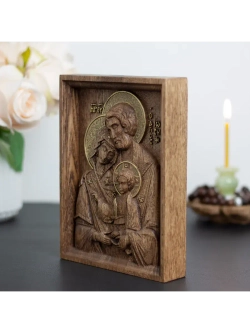 Святое семейство икона деревянная резная, ясень (1)