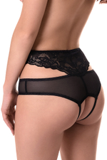 Эротические трусики с высокой посадкой и ажурными вырезами черные 54-56