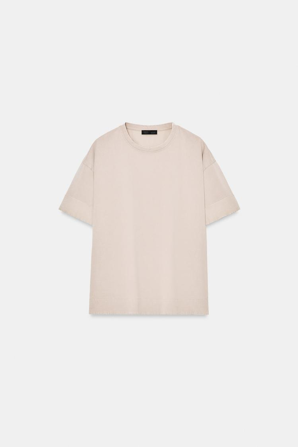 ZARA ФУТБОЛКА ИЗ ПЛОТНОГО ХЛОПКА С КОРОТКИМИ РУКАВАМИ, СВЕТЛЫЙ СЕРО-КОРИЧЕВЫЙ