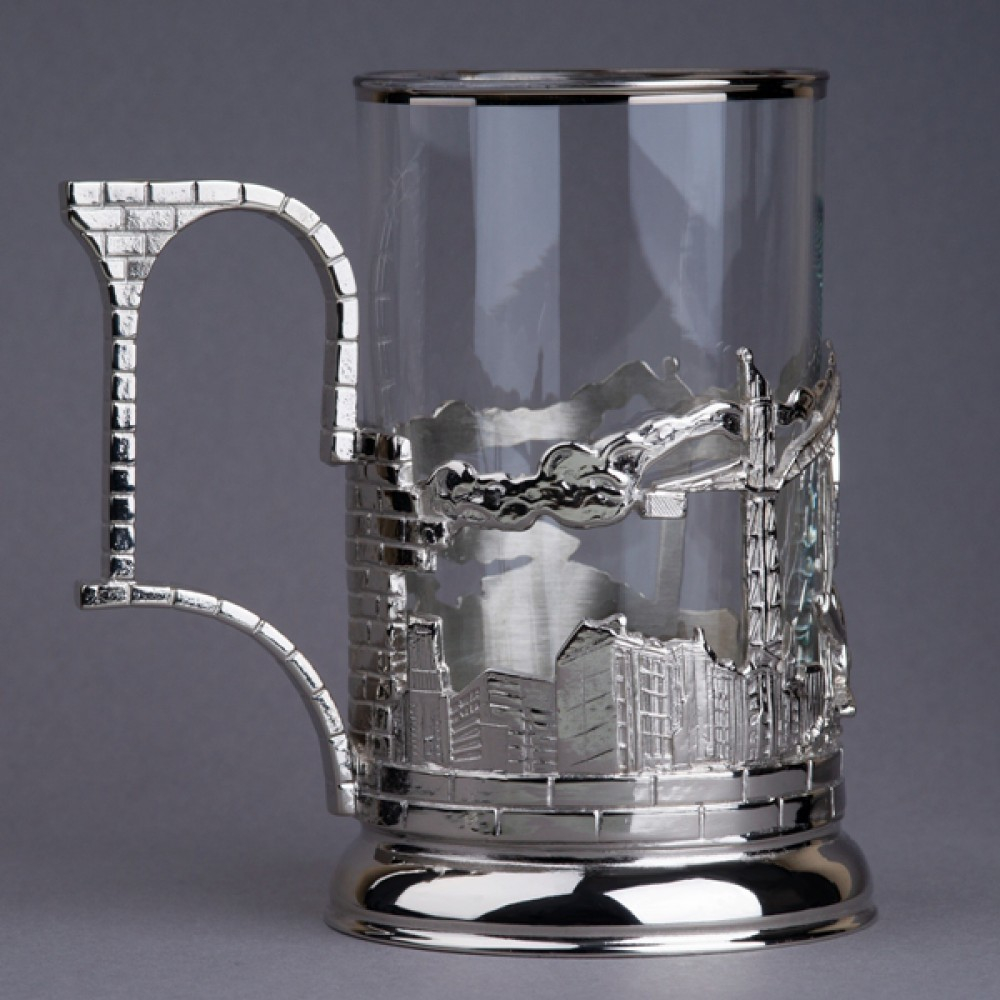 Подстаканник "Подарок строителю" с никелированием в подарочном футляре